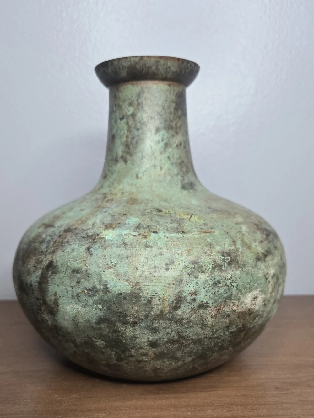 Heavy Patina Solid Metal Globular Vase 7